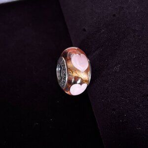Pandora Retired Murano Glass Bead - Rose with Pink Hearts